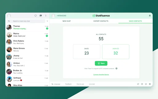 Statfluence: I-export ang WhatsApp Contacts nang Mabilis at Madali - Screenshot 3